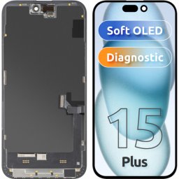 Display cu Touchscreen MP compatibil cu Apple iPhone 15 Plus, cu Rama, Versiune Soft OLED FHD Diagnostic, Negru