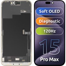 Display cu Touchscreen MP compatibil cu Apple iPhone 15 Pro Max, cu Rama, Versiune Soft OLED FHD 120Hz Diagnostic, Negru