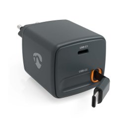 Nedis WCHARC65WBK - Încărcător cu cablu retractabil, Power Delivery 65W, 2x USB-C, negru