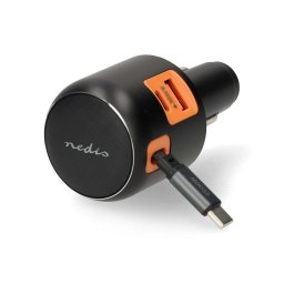 Nedis CCH1C1A60WBK - încărcător auto cu cablu retractabil, PD 30W, 2 x USB-C + 1 x USB-A