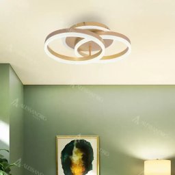 Lustra LED LYRA 120W cu telecomanda, 2 cercuri, dimabila, auriu periat