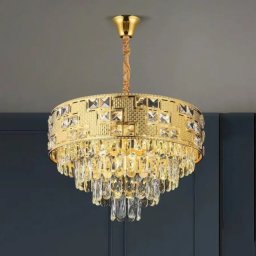 Candelabru din cristal NEUSCHWANSTEIN Petito, auriu, 3xE14, Ø30 cm, reglabil