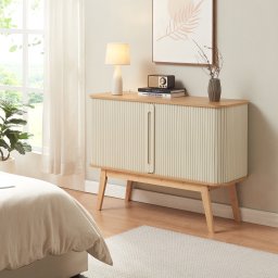 Comoda din bambus cu usi glisante crem 110x40x80 cm