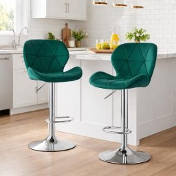 Set 2 scaune de bucatarie/bar, Artool, West, rotativ, catifea verde, picior metal argintiu, 46x48.5x90-111 cm GartenVIP DiyLine