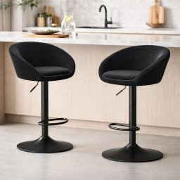 Set 2 scaune de bucatarie/bar, Artool, East, rotativ, catifea neagra, picior metal negru, 53x46x81-103 cm GartenVIP DiyLine