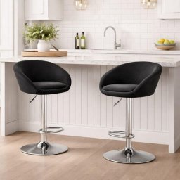 Set 2 scaune de bucatarie/bar, Artool, East, rotativ, catifea neagra, picior metal argintiu, 53x46x81-103 cm GartenVIP DiyLine