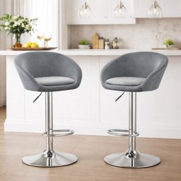 Set 2 scaune de bucatarie/bar, Artool, East, rotativ, catifea gri, picior metal argintiu, 53x46x81-103 cm GartenVIP DiyLine