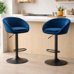 Set 2 scaune de bucatarie/bar, Artool, East, rotativ, catifea bleumarin, picior metal negru, 53x46x81-103 cm GartenVIP DiyLine