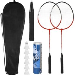 Set badminton 9 piese cu 2 rachete metalice, 6 fluturasi si husa, 66 cm