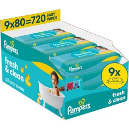 Pampers Fresh & Clean Servetele umede pentru copii 9x80 buc