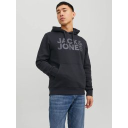 Jack & Jones Hanorac barbati fara fermoar, imprimeu cu logo, Negru (SELECTATI MARIMEA: 2XL)