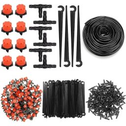 Belle Vous kit irigatie cu picurare 300 piese, furtun 40m, picuratori reglabili 2 moduri, conectori T, ancore, plastic, negru/rosu - Verificat A · Re-Bloom