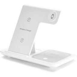 ReadeREST statie de incarcare wireless 3 in 1, telefon, casti si smartwatch, compatibil iPhone, Android, AirPods, Apple Watch, Samsung, Huawei, Xiaomi, alb - Verificat A · Re-Bloom