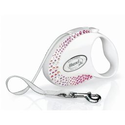 FLEXI Glam S Petite Composition Lesa alba cu banda pentru caini 3 m decorat cu Swarovski