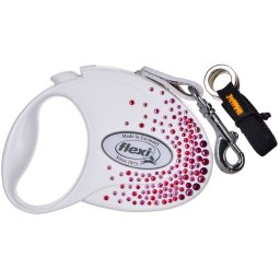 FLEXI Glam Splash Pink S Lesa cu banda pentru caini 3m alb decor cristale Swarovski
