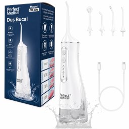 Dus bucal portabil Perfect Medical® PM-51W cu 4 moduri de curatare, rezervor 320ml, presiune 30-120 PSI si incarcare USB Type-C. Ideal pentru igiena orala completa.
