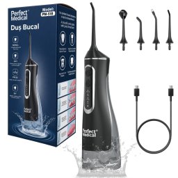 Dus bucal portabil Perfect Medical® PM-51B cu 4 moduri de curatare, rezervor 320ml, presiune 30-120 PSI si incarcare USB Type-C. Ideal pentru igiena orala completa.