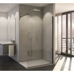 Cabina de dus Walk-In SanSwiss Easy STR4P 150cm, profil negru mat