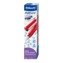 Stilou Pelikano, Penita M, Grip Ergonomic, pentru Dreptaci + 1 Patron Mare Albastru, Rosu, in Cutie de Carton