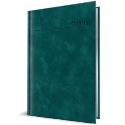 Agenda Datata A5, 352 Pagini, Coperta Piele Sintetica, Premium Deluxe Chia, Verde Petrol, Margini Folio Argintiu 2025