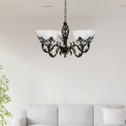Lustra rustica COTTAGE cu 5xE27, bronz antichizat, metal si sticla