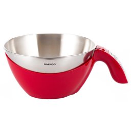 Cantar de bucatarie Daewoo cu bol din inox, 5 kg, LCD, rosu
