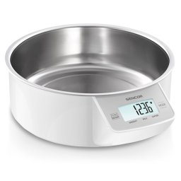 Cantar de bucatarie Sencor cu bol metalic alb, 5 kg, precizie 1 g