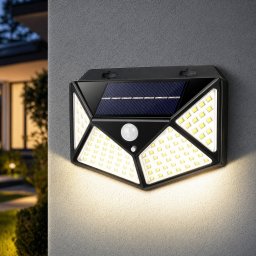 Lampa solara de perete cu senzor de miscare, 100 LED, lumina alba