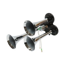 Claxon auto cu 3 trompete pentru compresor aer, 12/24V, cromat