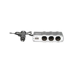 Adaptor triplu bricheta auto cu port USB si cablu de 1 m