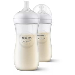 Set de 2 biberoane pentru nou-nascuti Philips Avent Natural Response, SCY906/02, 330 ml, tetina debit 4, 3 luni +