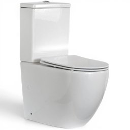 Set vas WC stativ, Eterna Round Cleanmann, Rimless, Back to Wall, si capac WC Eterna Slim duroplast antibacterian, Soft Close, demontare rapida,