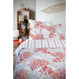 Cuvertura Matlasata Quiberon 260x240cm, 2 Fete De Perna 65x65cm, Culoare Coral, 100% Poliester