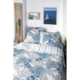 Cuvertura Matlasata Quiberon 260x240Cm, 2 Fete De Perna 65x65cm, Culoare Gri/Albastru, 100% Poliester