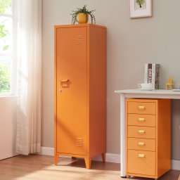 Dulap vestiar metalic cu o usa, 2 polite si incuietoare, 137 cm, portocaliu