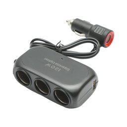 Adaptor bricheta auto triplu 12/24V cu 2 porturi USB 2100mA, negru