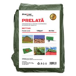 Prelata impermeabila verde 8x12 m, 120 g/mp, cu ochiuri Breckner