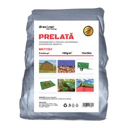 Prelata impermeabila gri 15x30 m cu ochiuri, 160 g/mp Breckner