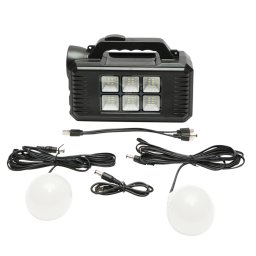 Kit iluminat solar LED portabil cu 2 becuri, proiector si baterie 4000 mAh