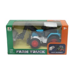 Tractor jucarie albastru cu cilindru compactor, 17,5 cm, pentru copii 3+