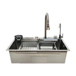 Chiuveta bucatarie multifunctionala din inox cu 2 baterii si afisaj digital 75x46 cm