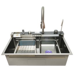 Chiuveta bucatarie multifunctionala din inox cu 2 cascade si afisaj digital 75x46 cm