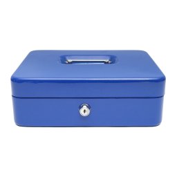 Caseta metalica pentru bani cu incuietoare si 2 chei, albastra, 250x200x90 mm