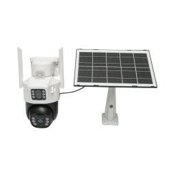 Camera de supraveghere WiFi duala 2x2MP, PTZ, cu panou solar 7W si V380 Pro