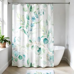 PERDEA DUȘ 180X200 CM DESIGN FLORAL – AQUARELLE – BLEU VERDE