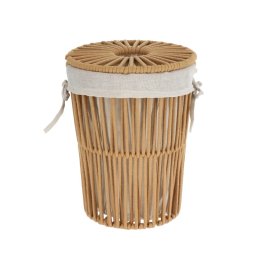 Coș Rufe Mic Cu Capac Efect Sfoară Poliester / Bumbac 25X32 Cm – Greige Organizatoare Baie