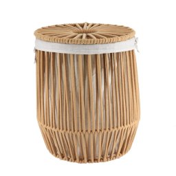 Coș Rufe Mediu Cu Capac Efect Sfoară Poliester / Bumbac 37X45 Cm – Greige Organizatoare Baie