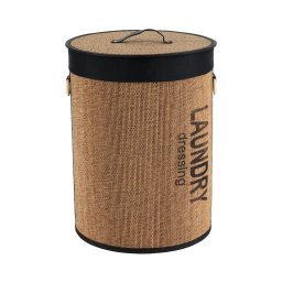 Coș Rufe Cu Capac Bambus Mediu 38X50 Cm – Negru / Bamboo Organizatoare Baie