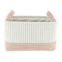 Coș Rufe Bicolor Catifelat Rectangular Mediu 32X20X18 Cm – Alb / Bej Organizatoare Baie