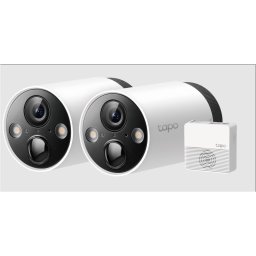 Kit camere supraveghere IP WiFi TP-Link Tapo C420S2, 2 camere 2K QHD, IR 15m, lentila fixa 3.18mm, microfon si difuzor, alarma sonora si luminoasa, AI, baterie, microSD
